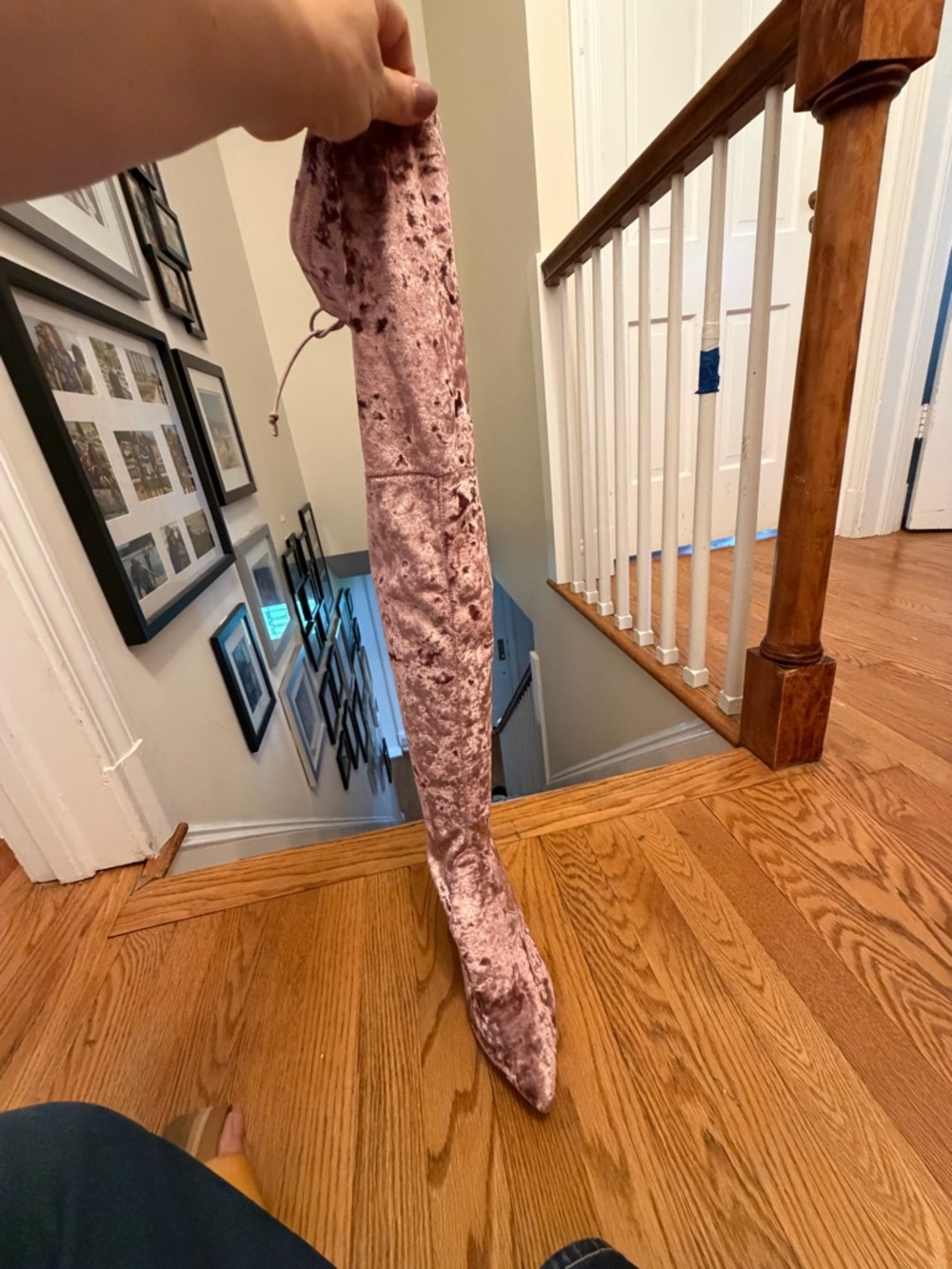 Silent D x Anthropologie Pink Crushed Velvet Over-the-Knee Boots | Size 7.5 - Picture 2 of 6